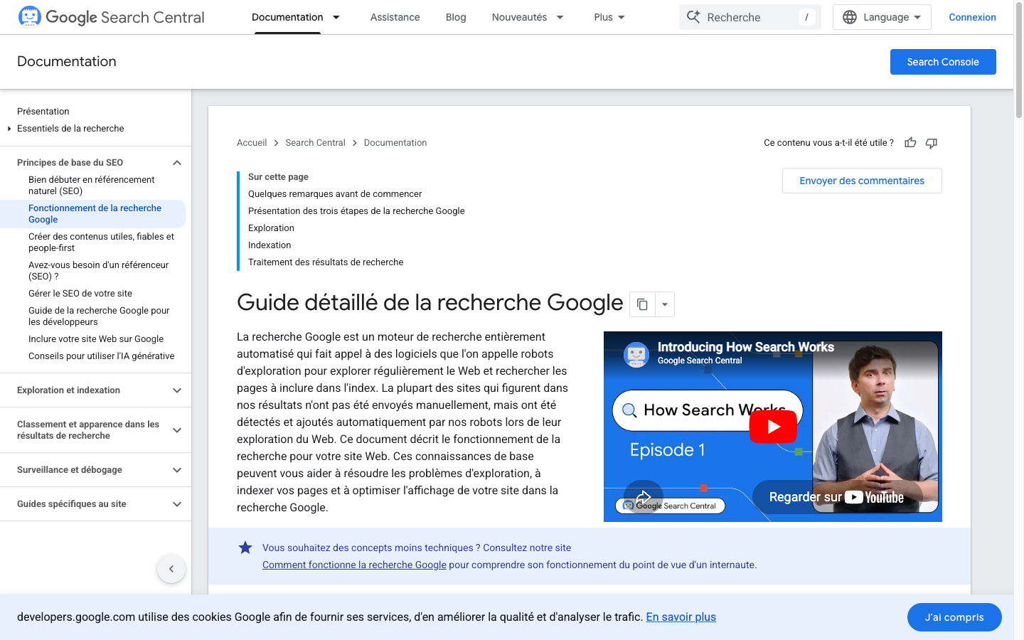 Capture de la documentation Google Search Central sur les bonnes pratiques SEO