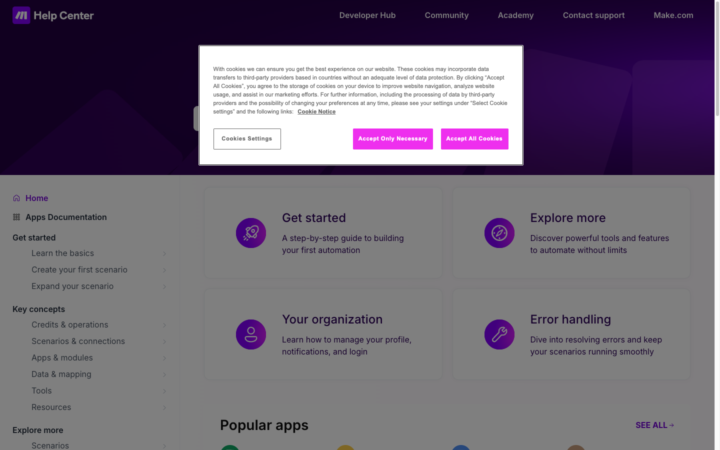 Make.com — centre d'aide de la plateforme d'automatisation