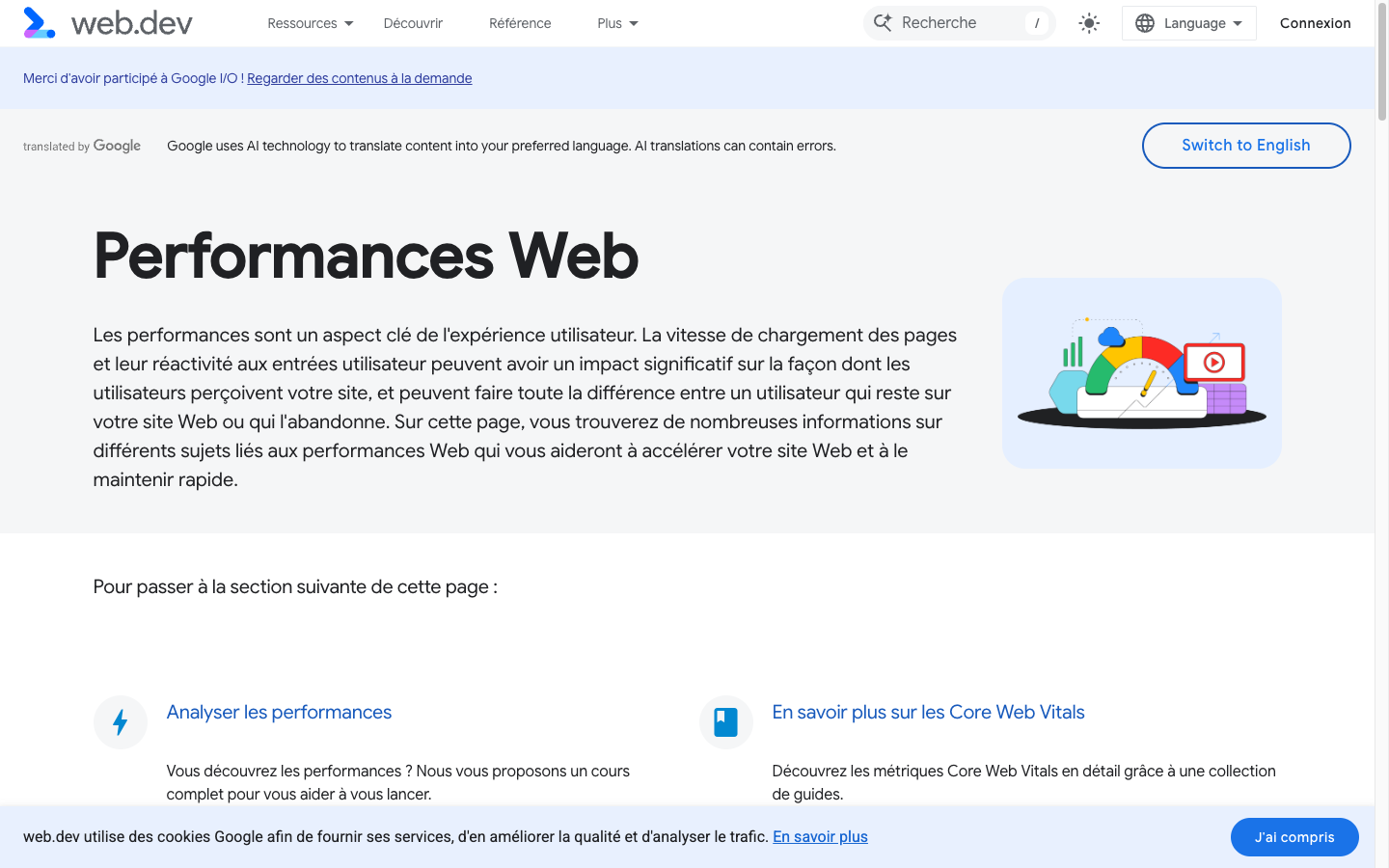 Capture de web.dev sur les métriques de performance web et Core Web Vitals