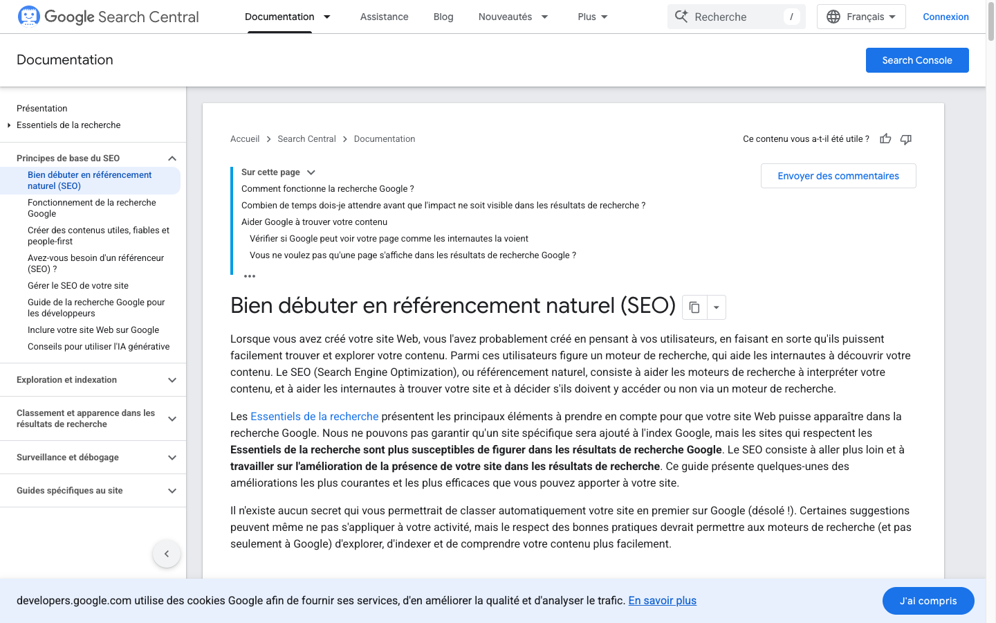 Capture du guide SEO de démarrage de Google Search Central
